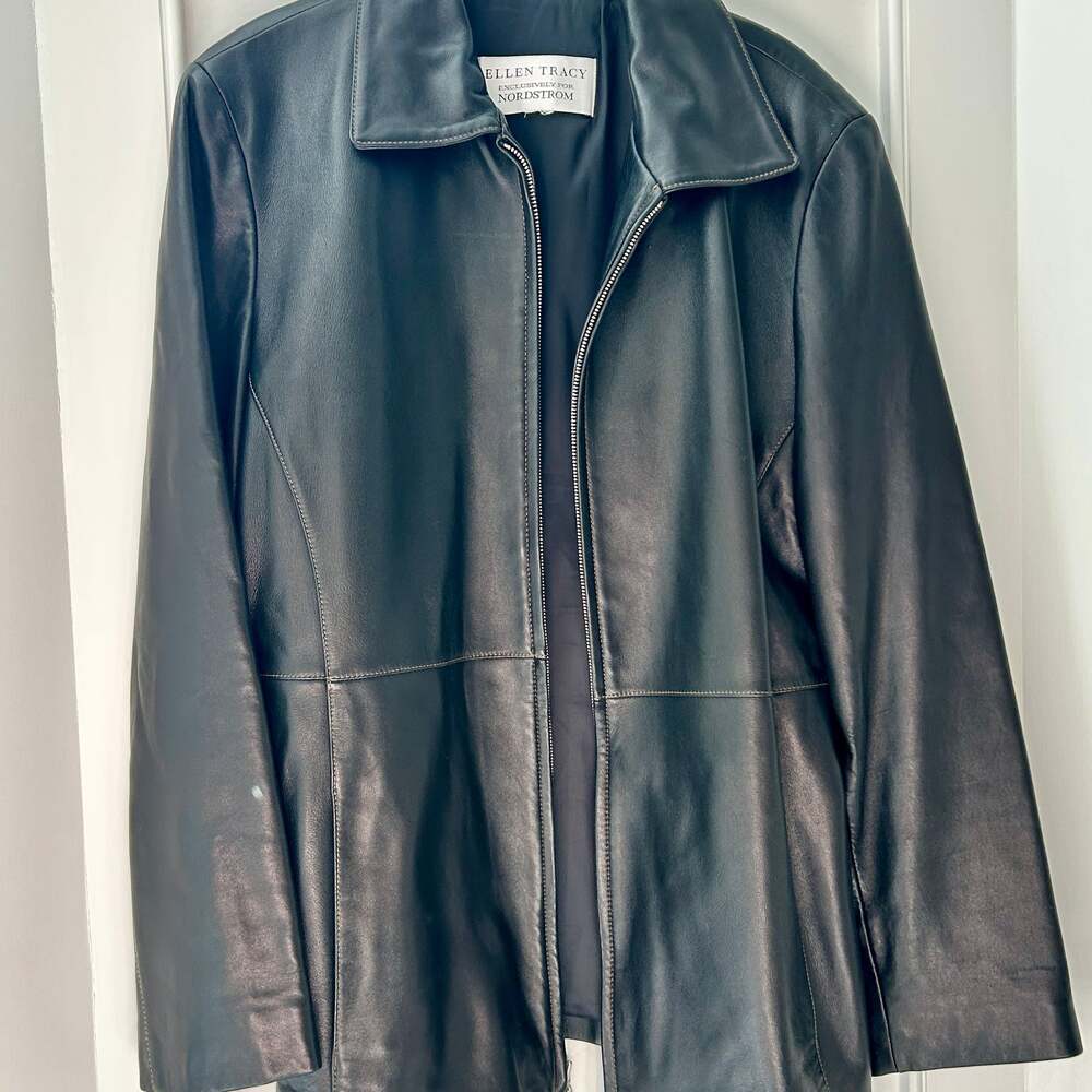 Ellen Tracy Black Leather Zip Jacket